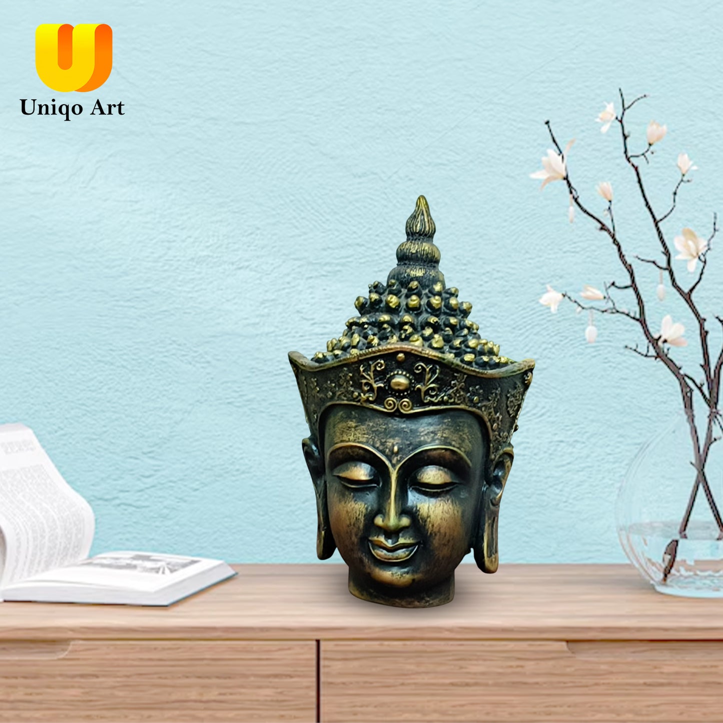 Uniqo Art Small Buddha Head | Decorative Idol Statue for Home, Mandir, Office & Gifting