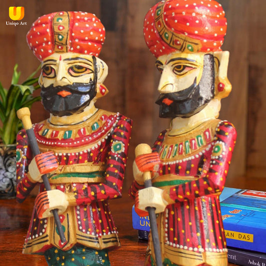 24 Inch Wooden Hand Carved Watchman Set / Painted Royal Guard / Home Decor Handicraft / Traditional Watchmen Figurine / Rajasthani Darbaan.