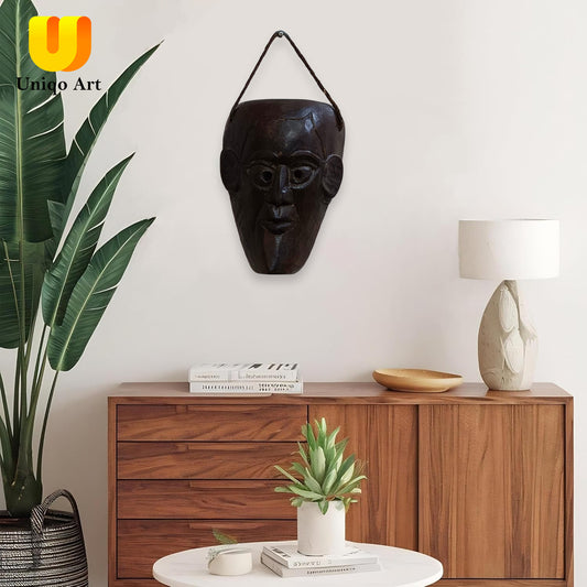 Uniqo Art Handcrafted Tribal Wooden Human Mask | Antique Wall Hanging Mask | Vintage Hand Carved Home Decor