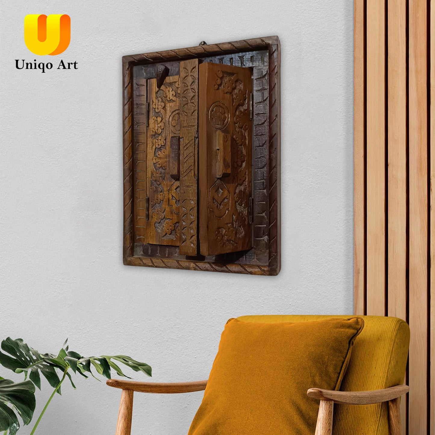 Uniqo Art Handcrafted Wooden Carving Jharokha Wall Hanging | Intricate Floral Design | Traditional Indian Home Décor | 60 cm