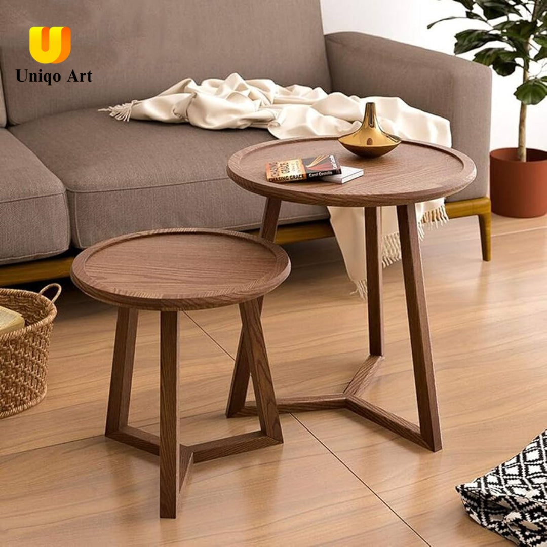 Modern Wooden Nesting Side Tables – Minimalist Round Accent Table Set for Living Room & Bedroom
