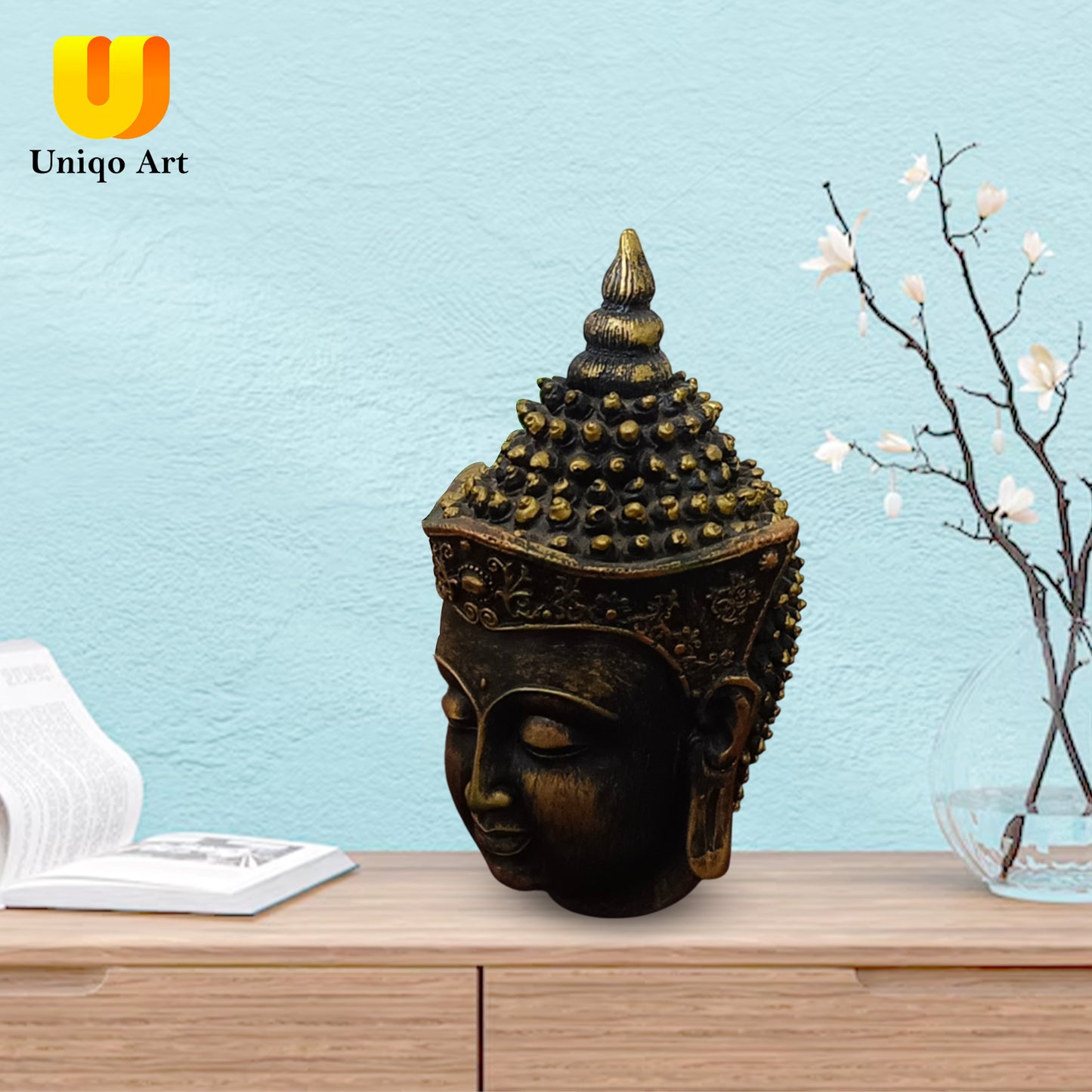 Uniqo Art Small Buddha Head | Decorative Idol Statue for Home, Mandir, Office & Gifting