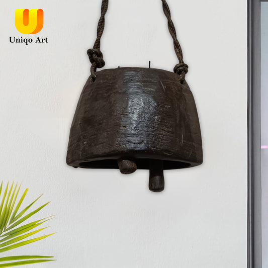 Uniqo Art Handcrafted Antique Cow Bell | Vintage Wooden Frame Hanging Bell | Home Decor, Garden Decor, Gifting