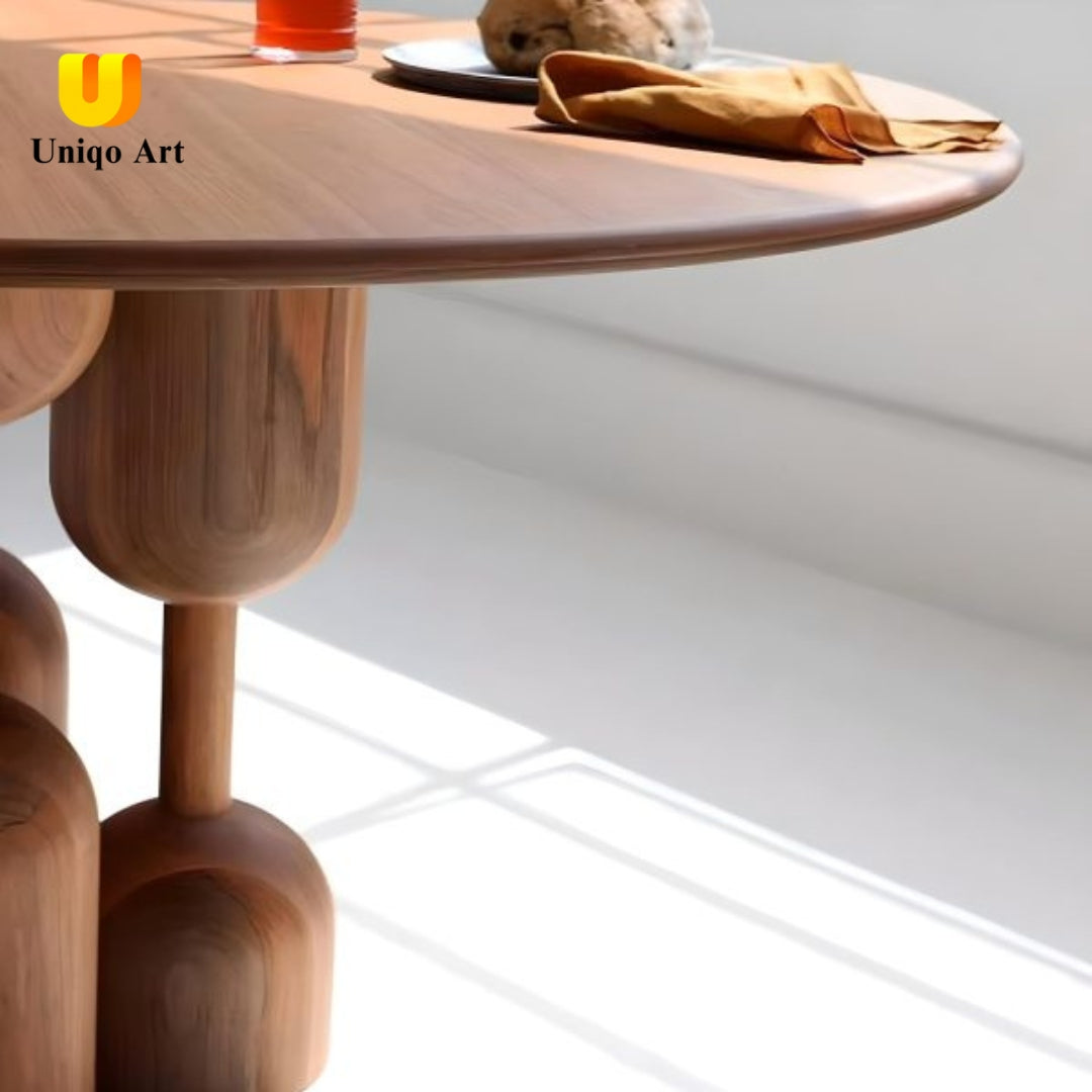 Contemporary Sculptural Solid Wood Round Dining Table – Artistic Pedestal Base