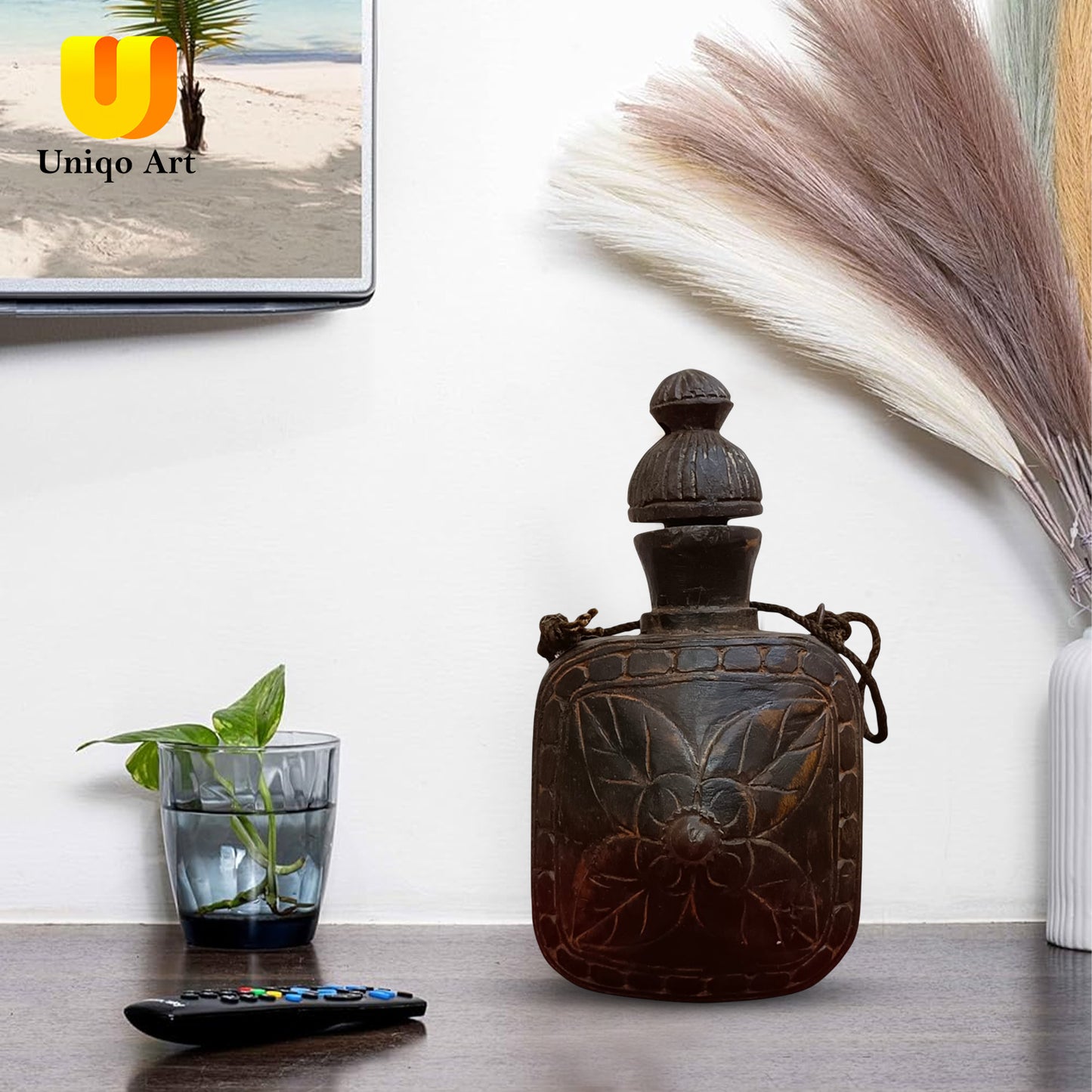 Handcrafted Wooden Bottle – Vintage Surahi Style