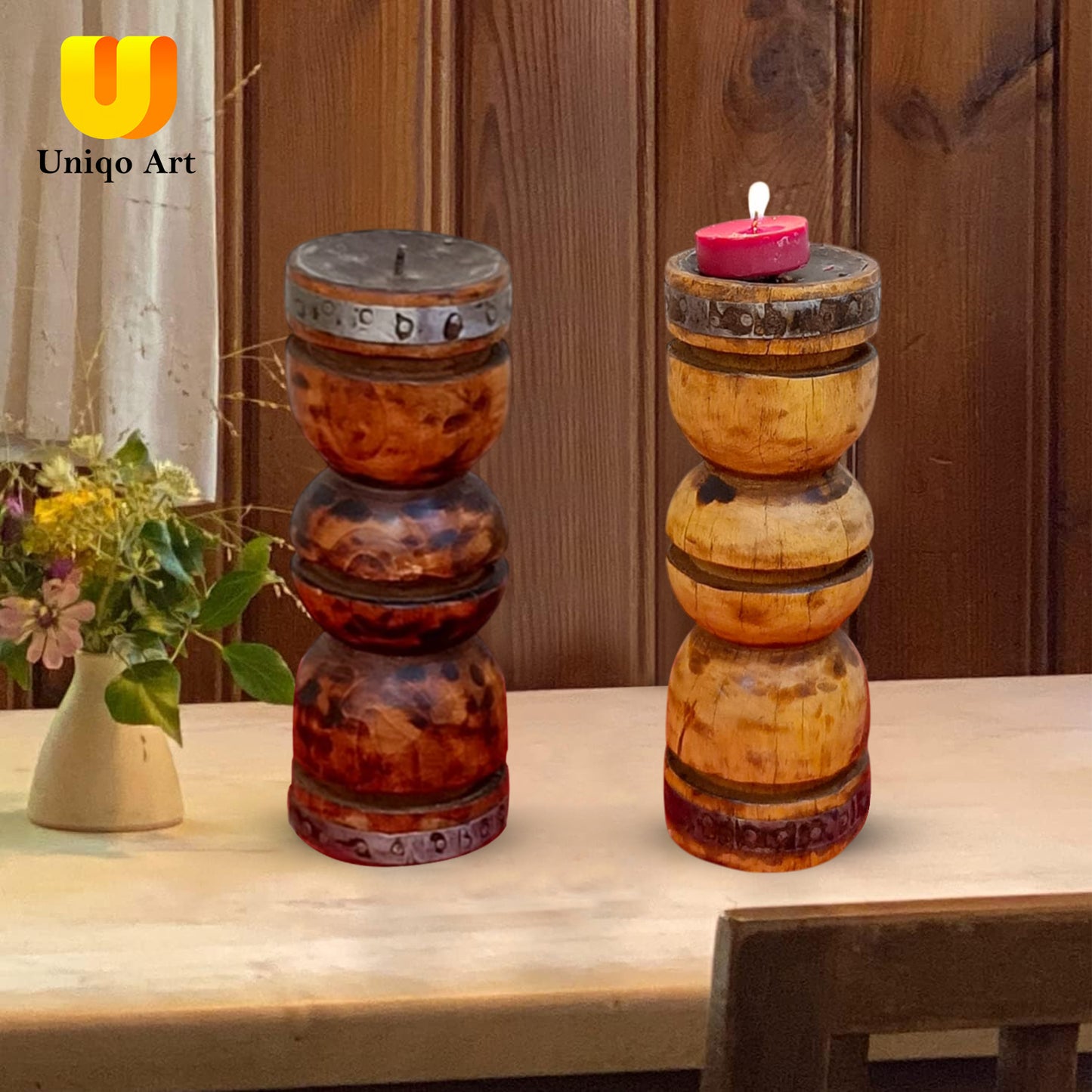 Wooden Candle Holders- Candle Stick Holder Handmade Holder Gifts - Set of 2 - Home Decorations.