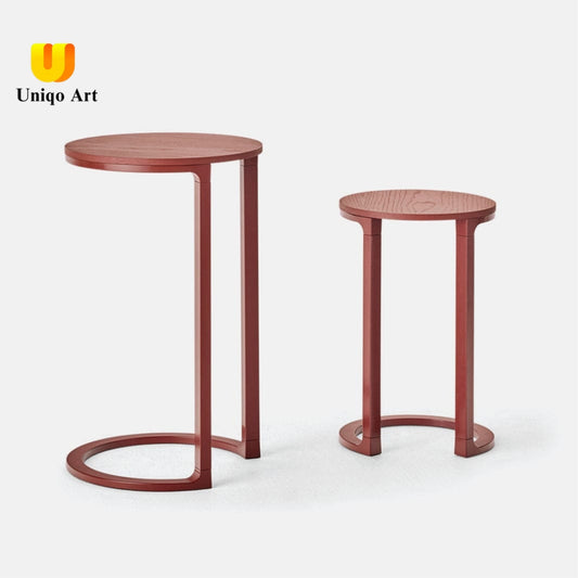 Modern Minimalist Red Nesting Side Tables – Sleek Round Accent Table Set for Living Room & Bedroom