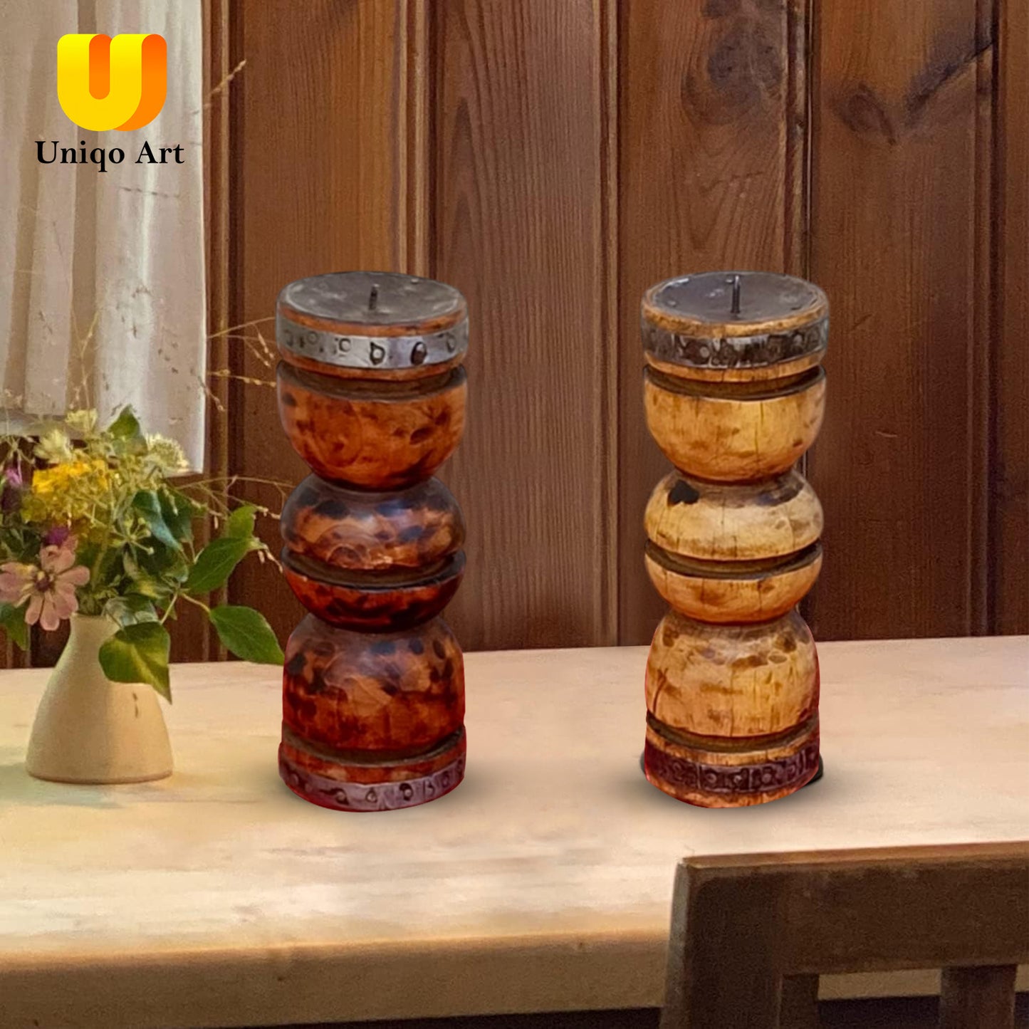 Wooden Candle Holders- Candle Stick Holder Handmade Holder Gifts - Set of 2 - Home Decorations.