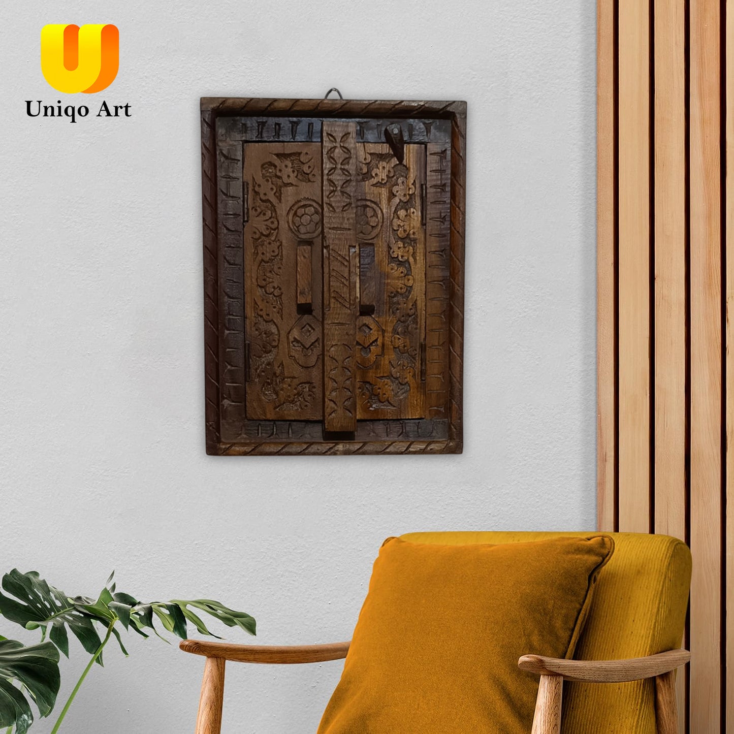 Uniqo Art Handcrafted Wooden Carving Jharokha Wall Hanging | Intricate Floral Design | Traditional Indian Home Décor | 60 cm