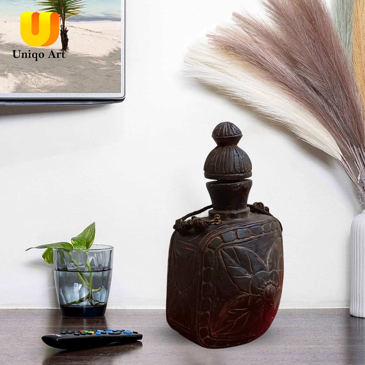 Handcrafted Wooden Bottle – Vintage Surahi Style