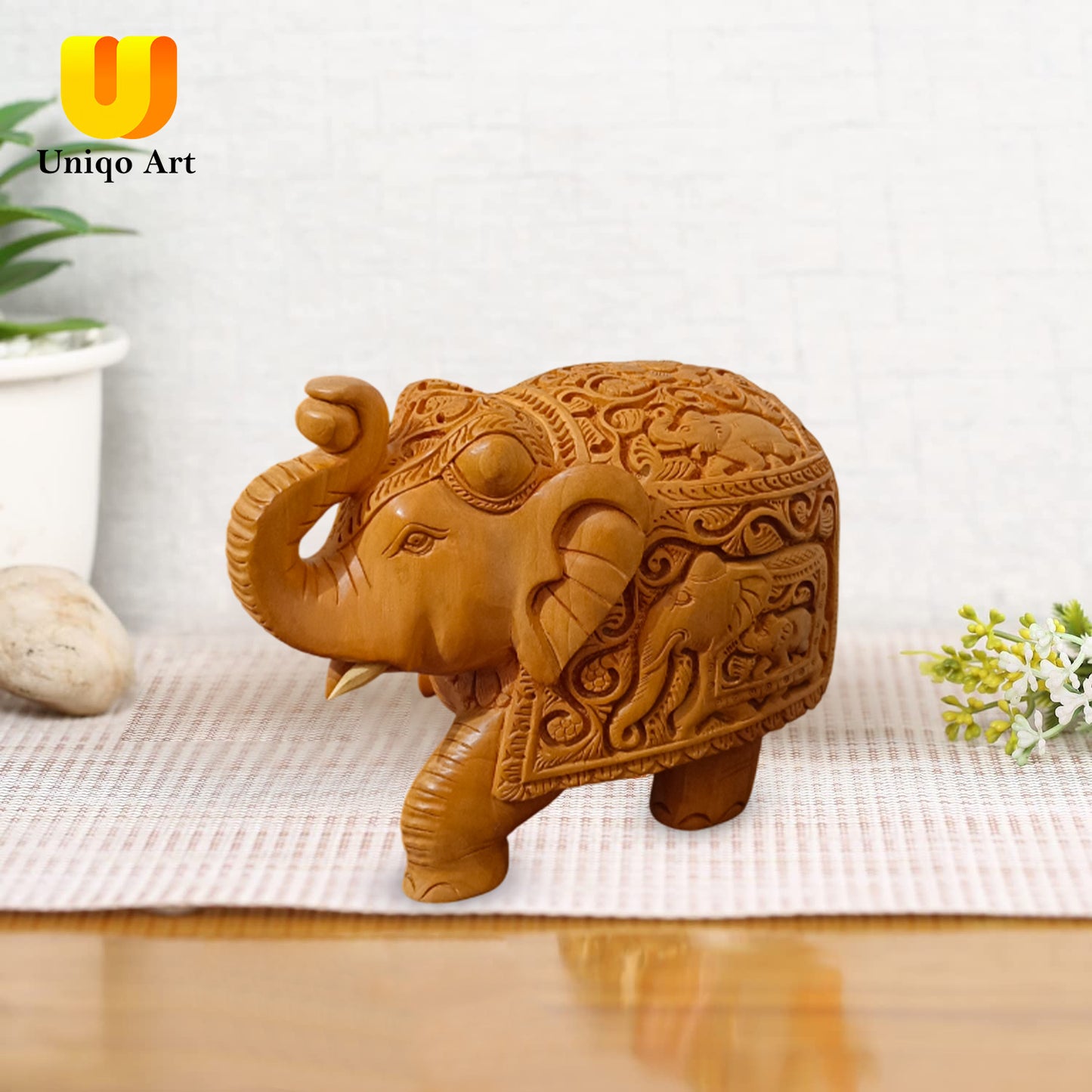 Handcrafted Wooden Elephant– Up Trunk Showpiece