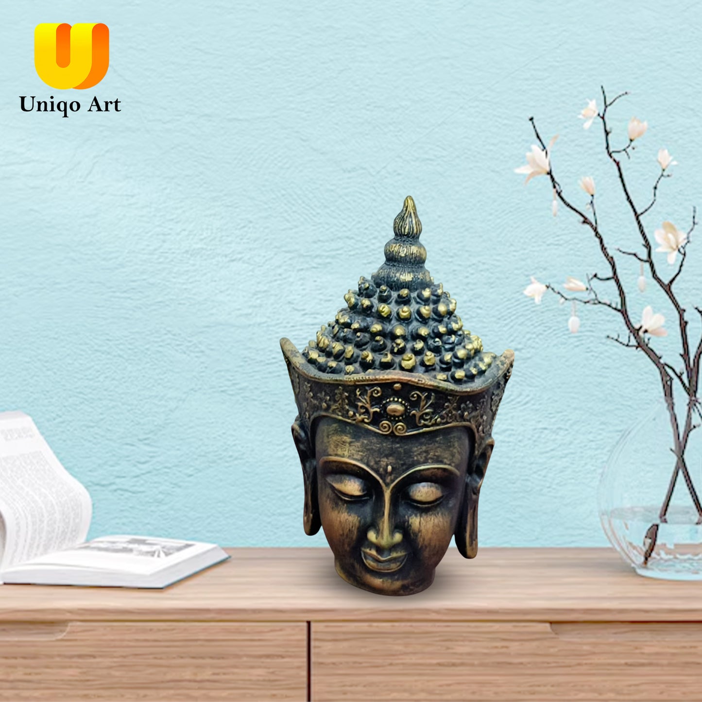 Uniqo Art Small Buddha Head | Decorative Idol Statue for Home, Mandir, Office & Gifting