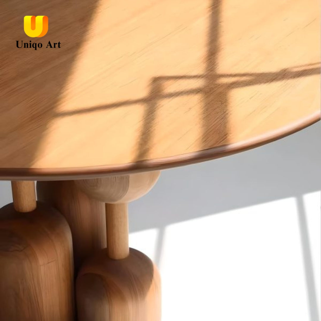 Contemporary Sculptural Solid Wood Round Dining Table – Artistic Pedestal Base