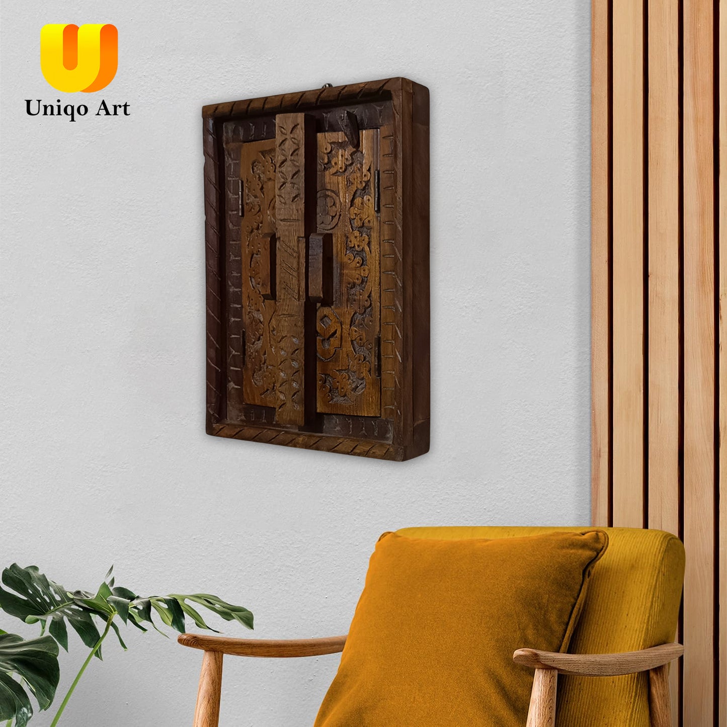 Uniqo Art Handcrafted Wooden Carving Jharokha Wall Hanging | Intricate Floral Design | Traditional Indian Home Décor | 60 cm