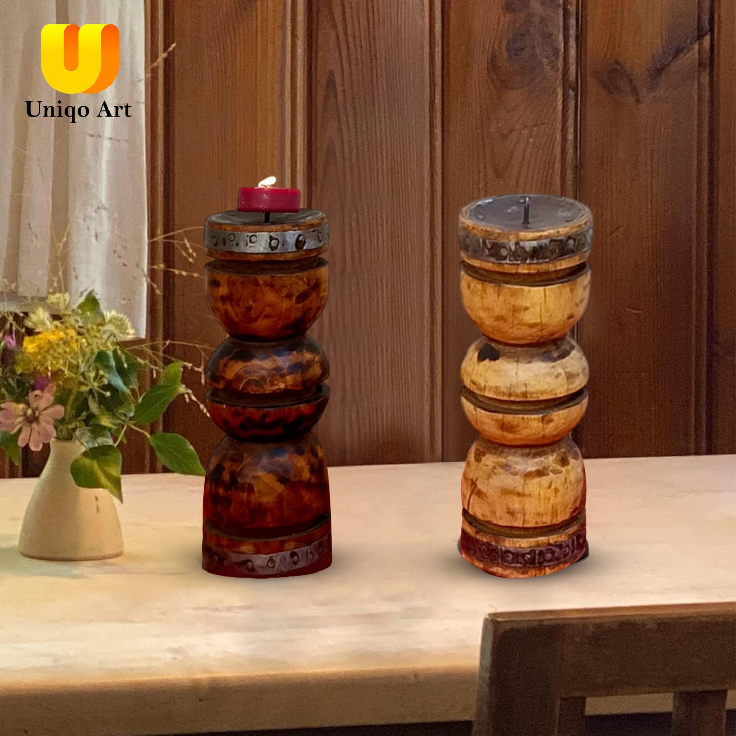 Wooden Candle Holders- Candle Stick Holder Handmade Holder Gifts - Set of 2 - Home Decorations.