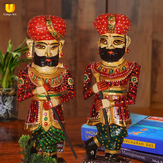 Wooden Hand Carved Watchman Set / Painted Royal Guard / Home Decor Handicraft / Traditional Watchmen Figurine / Rajasthani Darbaan.
