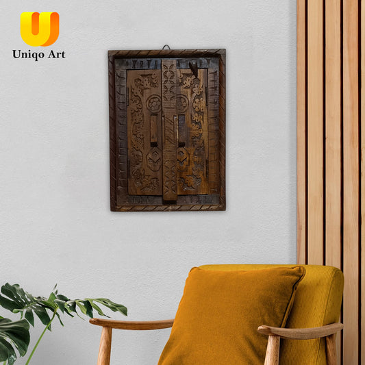 Uniqo Art Handcrafted Wooden Carving Jharokha Wall Hanging | Intricate Floral Design | Traditional Indian Home Décor | 60 cm