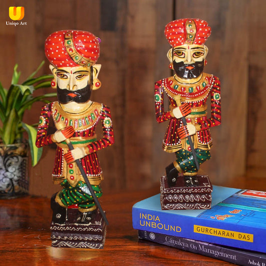 Wooden Hand Carved Watchman Set / Painted Royal Guard / Home Decor Handicraft / Traditional Watchmen Figurine / Rajasthani Darbaan.