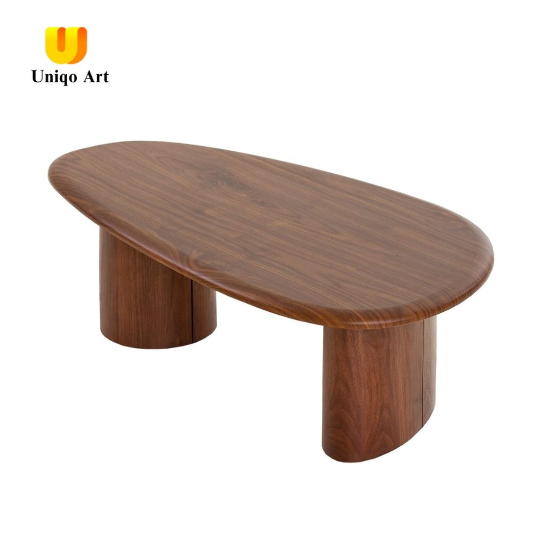 Uniqo Art Modern Oval Wooden Coffee Table – Minimalist Solid Wood Design with Sleek Rounded Edges