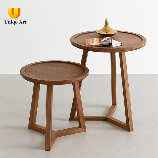 Modern Wooden Nesting Side Tables – Minimalist Round Accent Table Set for Living Room & Bedroom