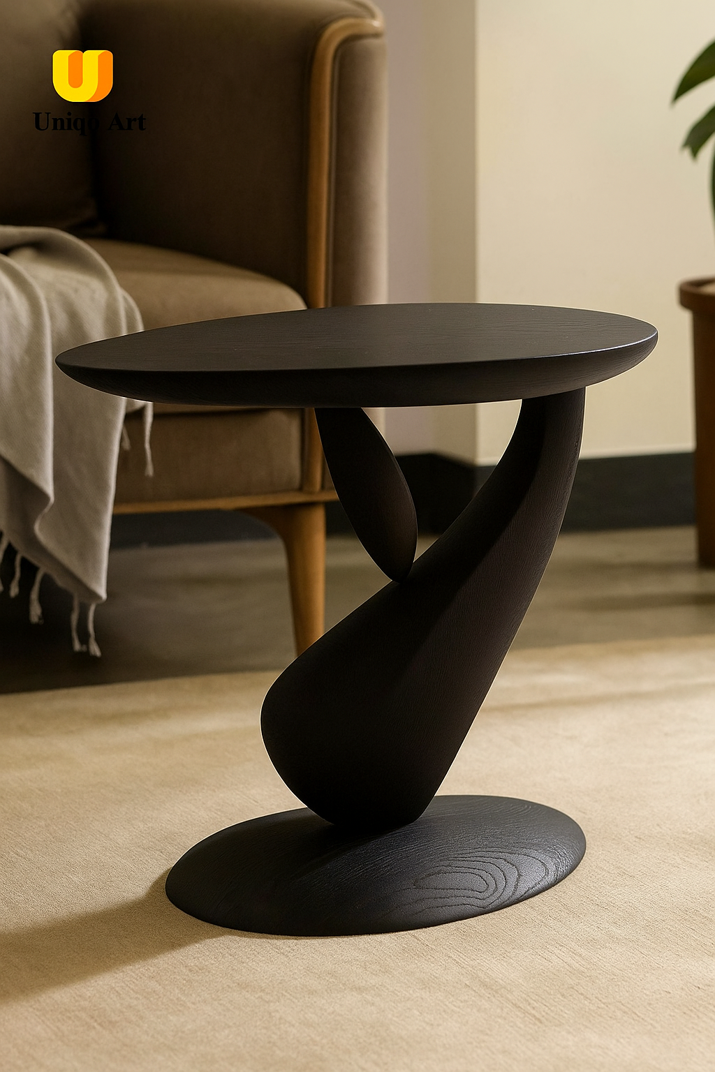 Modern Sculptural Side Table – Artistic Wooden Accent Table for Contemporary Interiors
