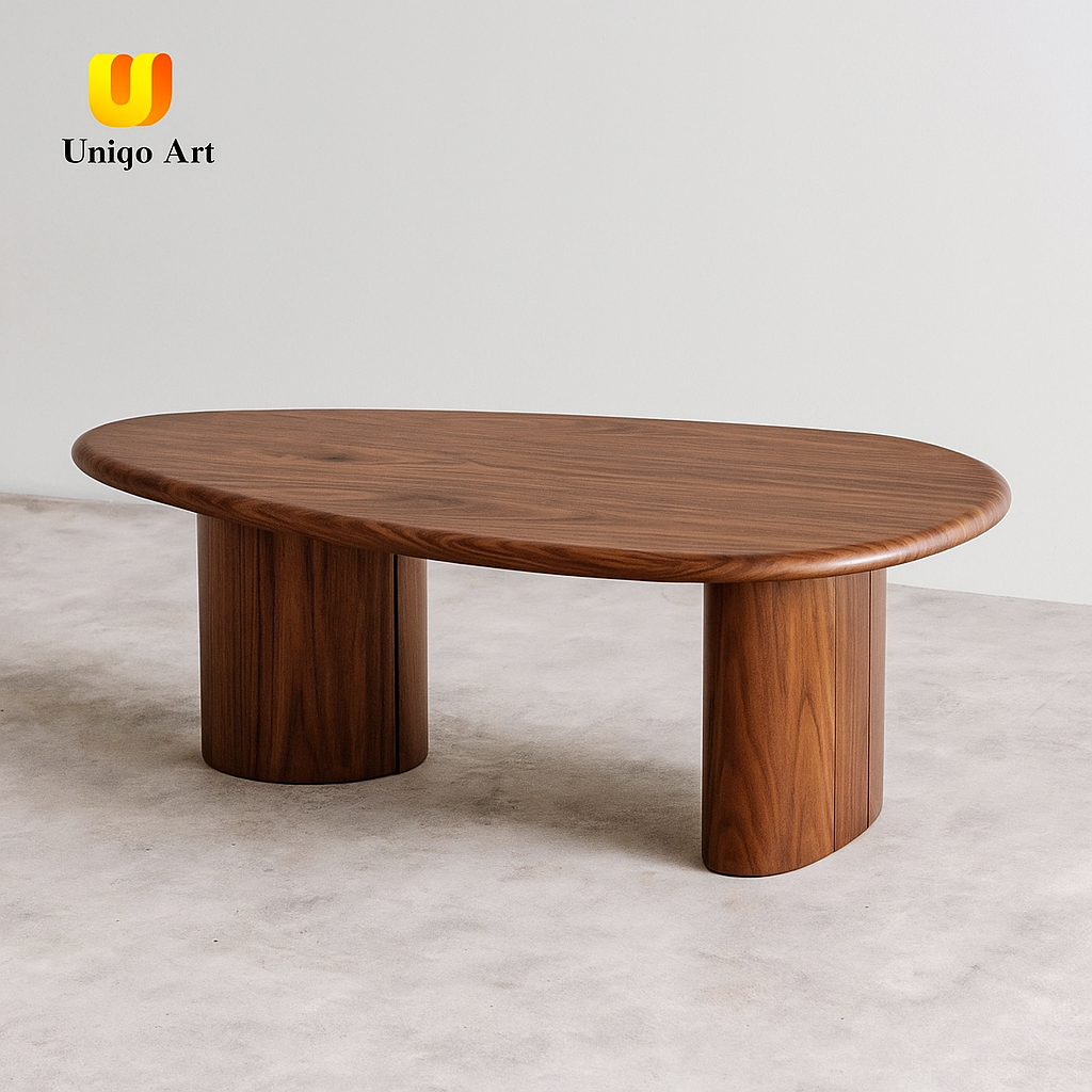 Uniqo Art Modern Oval Wooden Coffee Table – Minimalist Solid Wood Design with Sleek Rounded Edges