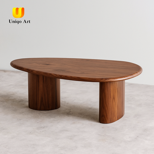 Uniqo Art Modern Oval Wooden Coffee Table – Minimalist Solid Wood Design with Sleek Rounded Edges