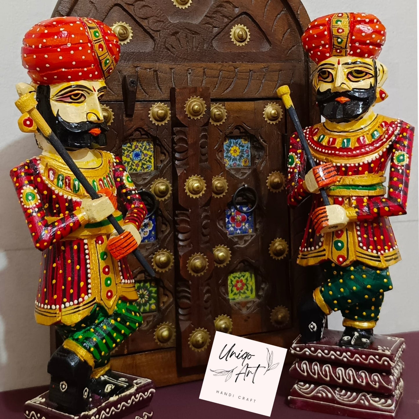Wooden Hand Carved Watchman Set / Painted Royal Guard / Home Decor Handicraft / Traditional Watchmen Figurine / Rajasthani Darbaan.