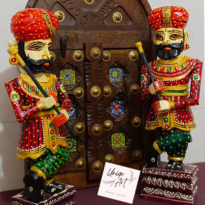 Wooden Hand Carved Watchman Set / Painted Royal Guard / Home Decor Handicraft / Traditional Watchmen Figurine / Rajasthani Darbaan.