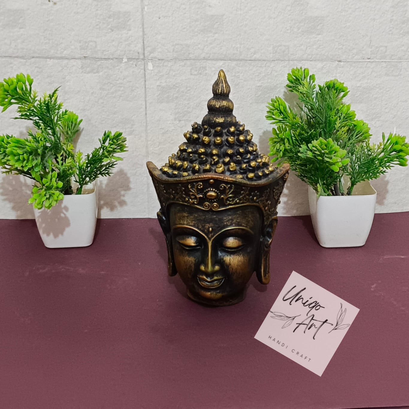 Uniqo Art Small Buddha Head | Decorative Idol Statue for Home, Mandir, Office & Gifting