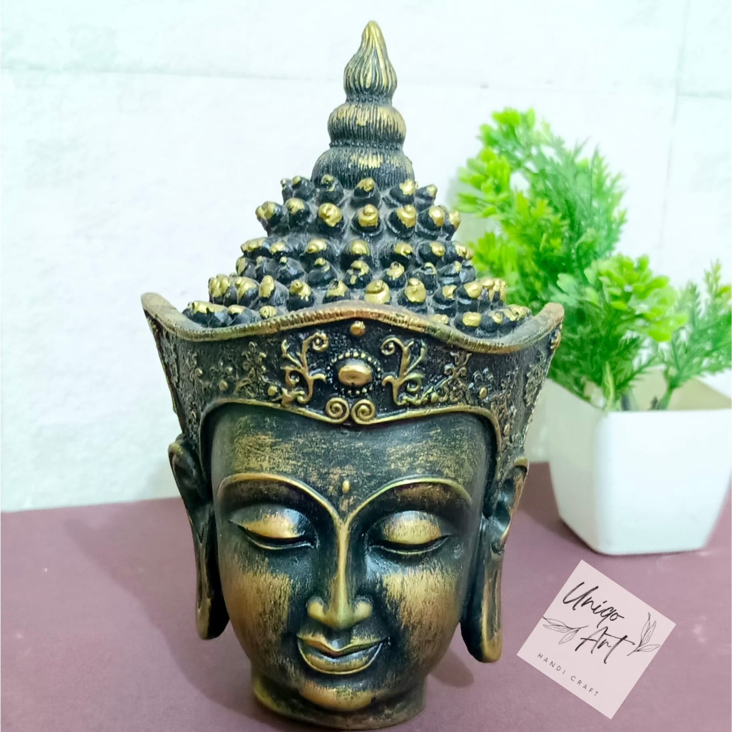 Uniqo Art Small Buddha Head | Decorative Idol Statue for Home, Mandir, Office & Gifting