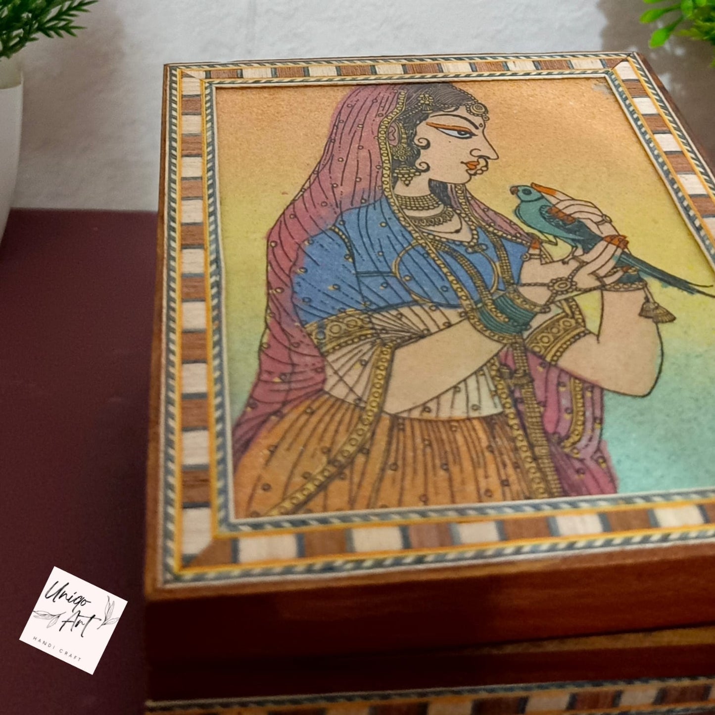 Uniqo Art Handcrafted & Hand-painted Wooden Jewellery Box | Velvet-Lined Organiser | Antique Cultural Design | Gift for Women (Brown)