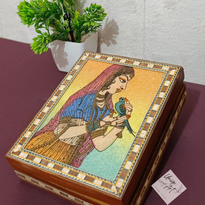 Uniqo Art Handcrafted & Hand-painted Wooden Jewellery Box | Velvet-Lined Organiser | Antique Cultural Design | Gift for Women (Brown)