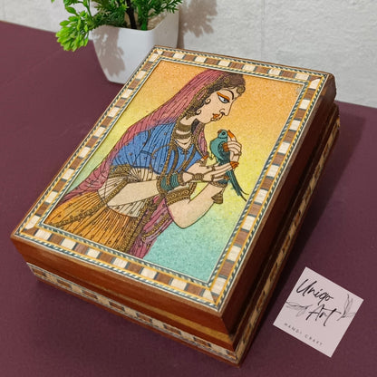 Uniqo Art Handcrafted & Hand-painted Wooden Jewellery Box | Velvet-Lined Organiser | Antique Cultural Design | Gift for Women (Brown)