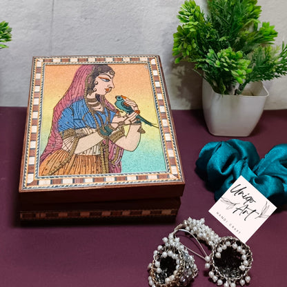 Uniqo Art Handcrafted & Hand-painted Wooden Jewellery Box | Velvet-Lined Organiser | Antique Cultural Design | Gift for Women (Brown)