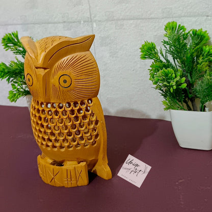Uniqo Art Wooden Handcrafted Owl | Feng Shui & Vastu Lucky Charm Figurine | Home & Office Decorative Showpiece