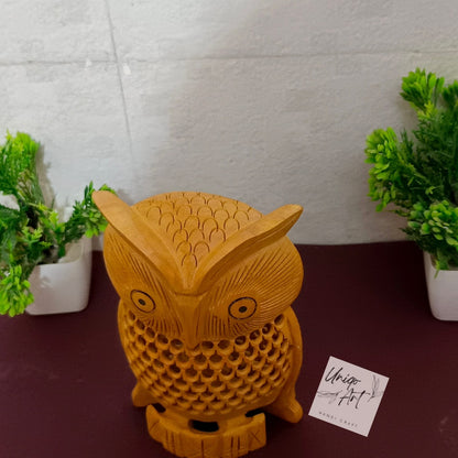 Uniqo Art Wooden Handcrafted Owl | Feng Shui & Vastu Lucky Charm Figurine | Home & Office Decorative Showpiece