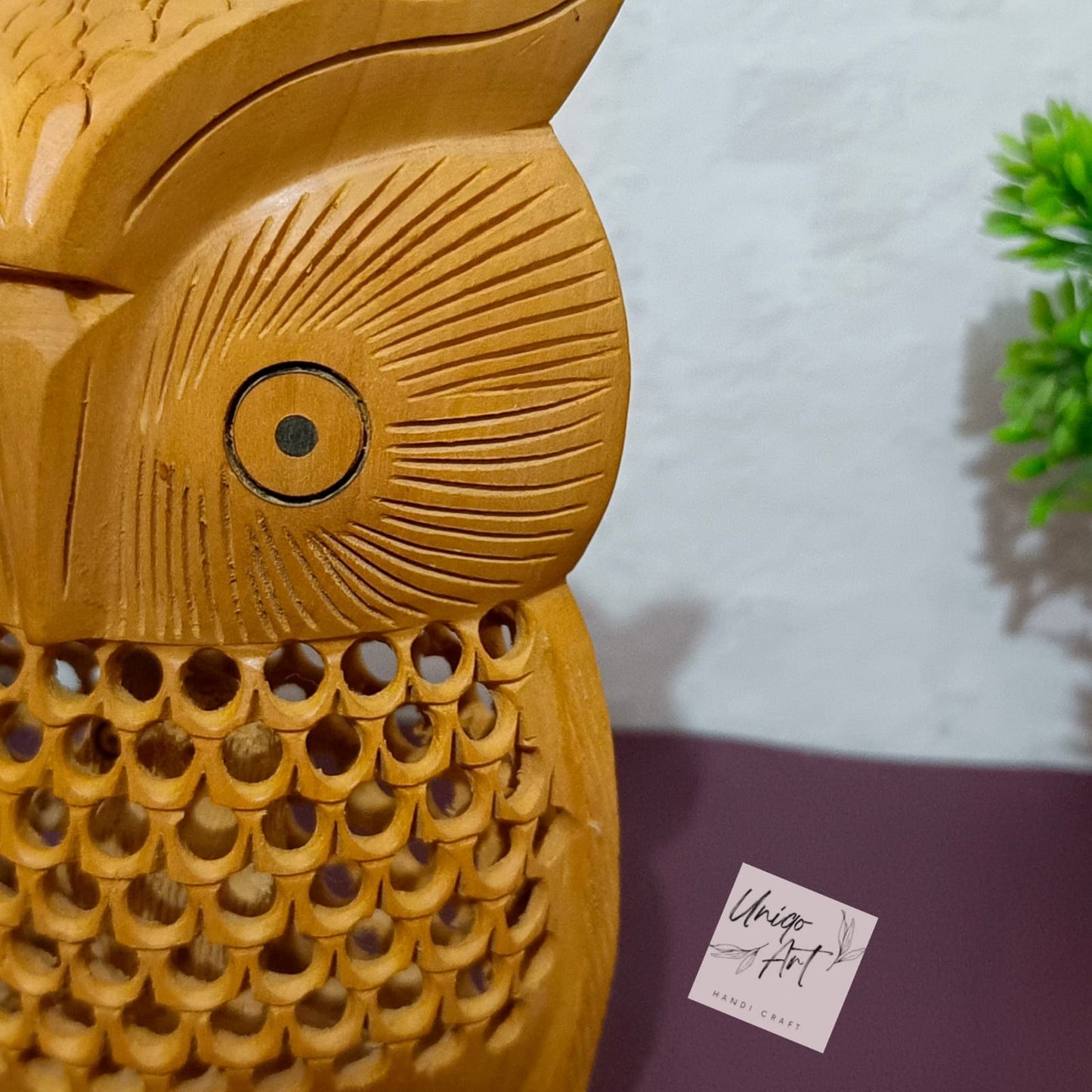 Uniqo Art Wooden Handcrafted Owl | Feng Shui & Vastu Lucky Charm Figurine | Home & Office Decorative Showpiece