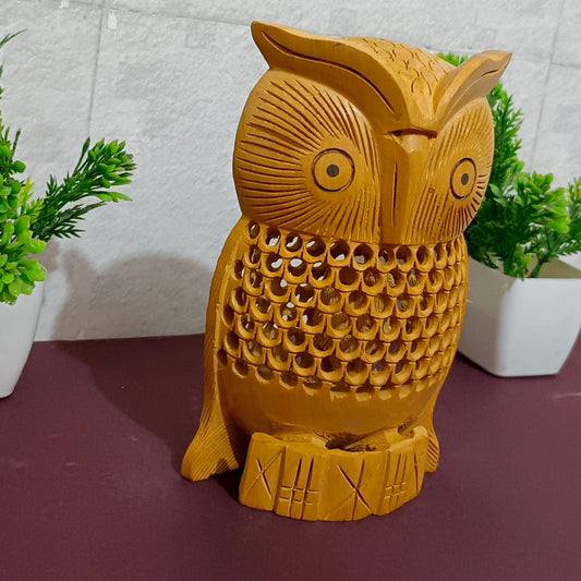 Uniqo Art Wooden Handcrafted Owl | Feng Shui & Vastu Lucky Charm Figurine | Home & Office Decorative Showpiece