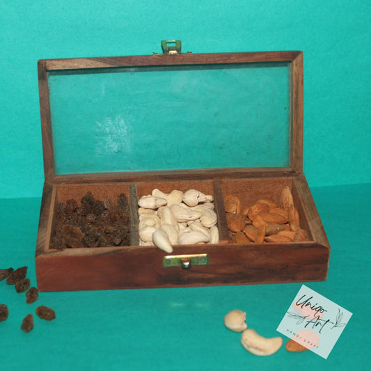 Uniqo Art Wooden Handcrafted Masala Dani & Dry Fruits Box | 3 Removable Containers
