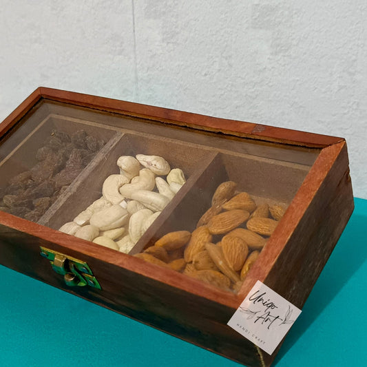 Uniqo Art Wooden Handcrafted Masala Dani & Dry Fruits Box | 3 Removable Containers