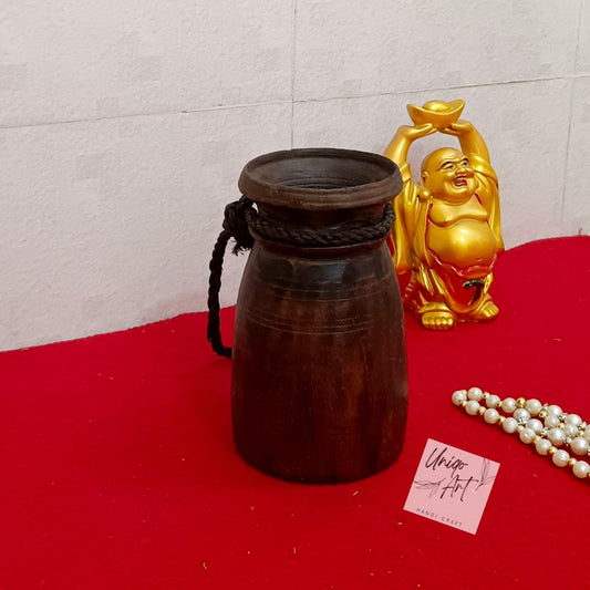 Handcrafted Vintage Wooden Jug Pot – Early 1900s Nepali Décor Vase