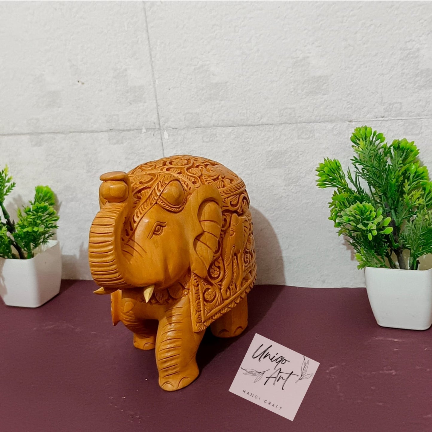 Handcrafted Wooden Elephant– Up Trunk Showpiece