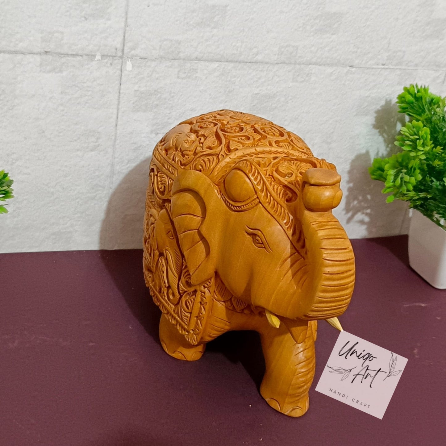Handcrafted Wooden Elephant– Up Trunk Showpiece