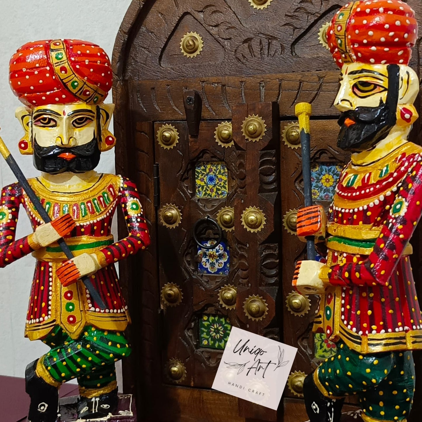 Wooden Hand Carved Watchman Set / Painted Royal Guard / Home Decor Handicraft / Traditional Watchmen Figurine / Rajasthani Darbaan.