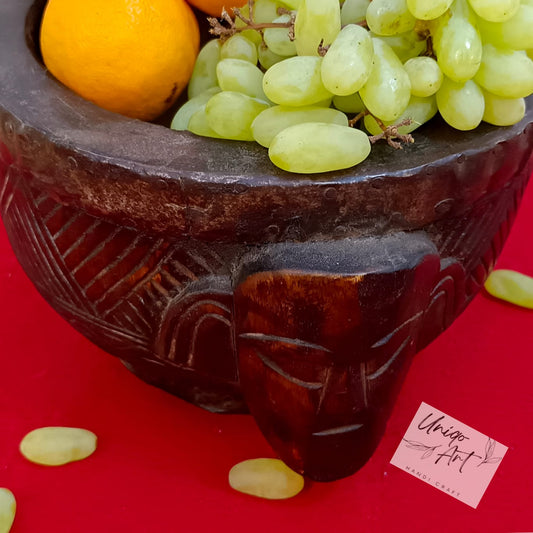 Rustic Carved Wood Food Bowl, Ao Naga Tribal Bowl, Vintage Tribal Kitchen Vessel, Hand-Carved Folk Naga Kitchen Bowl, Handicraft Indian Bowl.