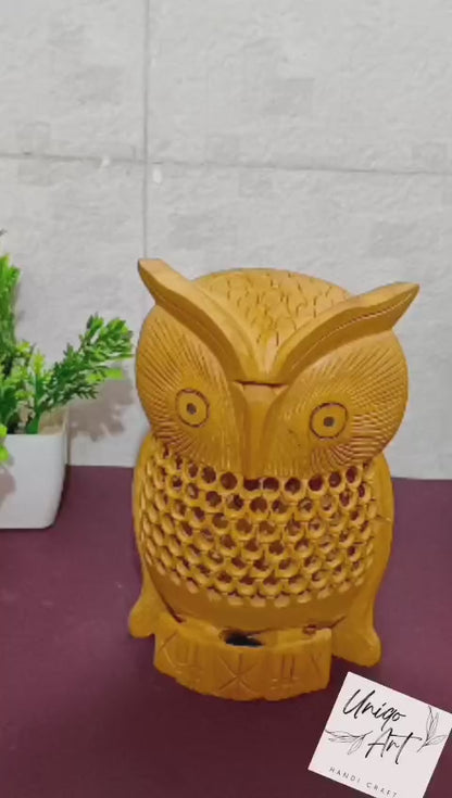 Uniqo Art Wooden Handcrafted Owl | Feng Shui & Vastu Lucky Charm Figurine | Home & Office Decorative Showpiece