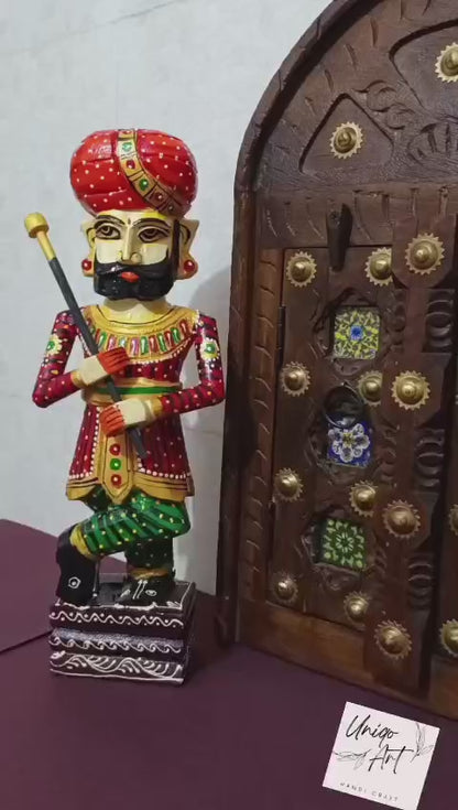 Wooden Hand Carved Watchman Set / Painted Royal Guard / Home Decor Handicraft / Traditional Watchmen Figurine / Rajasthani Darbaan.
